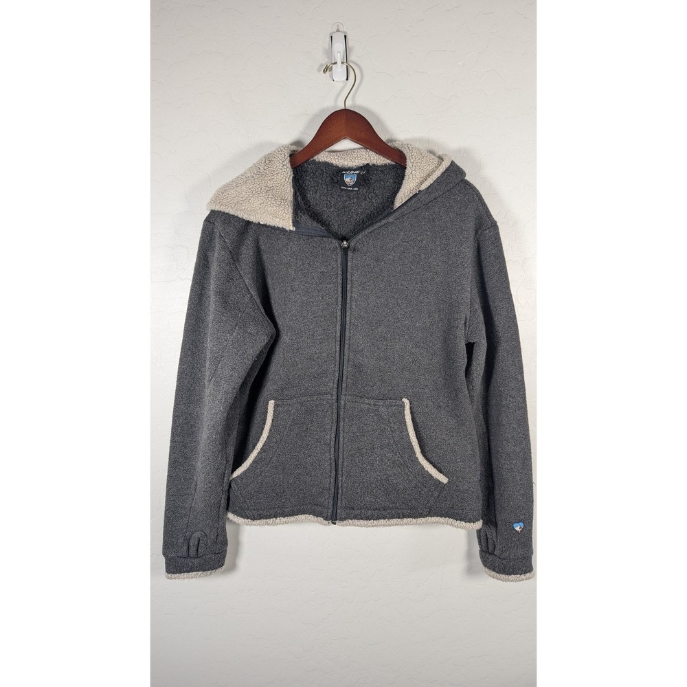 Kuhl Hoodie Womens XL Gray Sherpa Lined Full Zip Fleece Jacket Warm Hiking